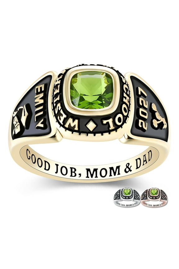 Mementos PJM Customized Women's Class Ring Sterling Silver for High School College-Gold-Eternal