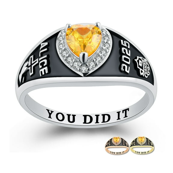 Mementos PJM Custom Women's Class Rings Sterling Silver for High School College-Platinum-Lovely