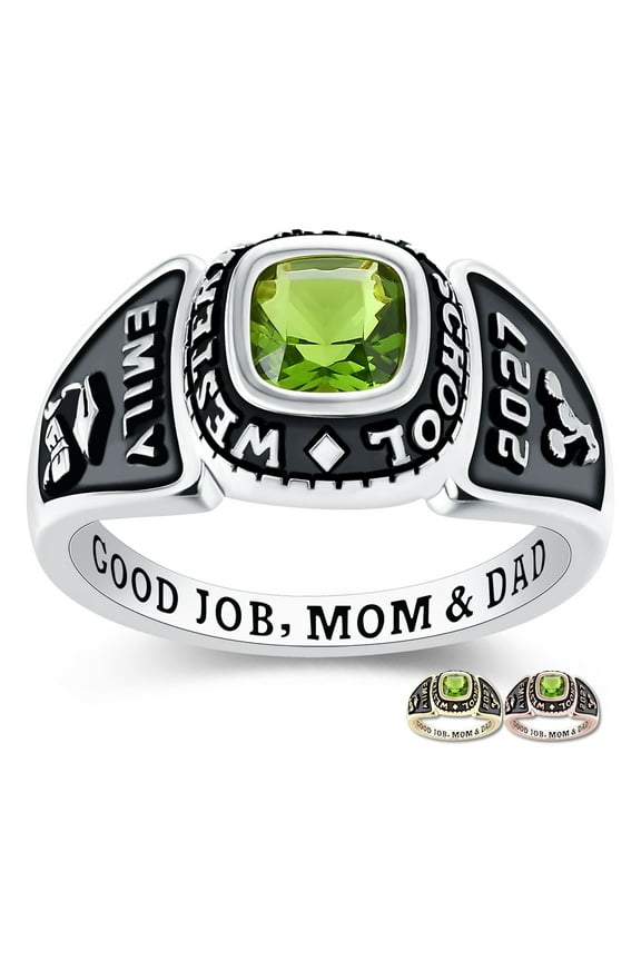 Mementos PJM Customized Women's Class Ring Sterling Silver for High School College-Platinum-Eternal