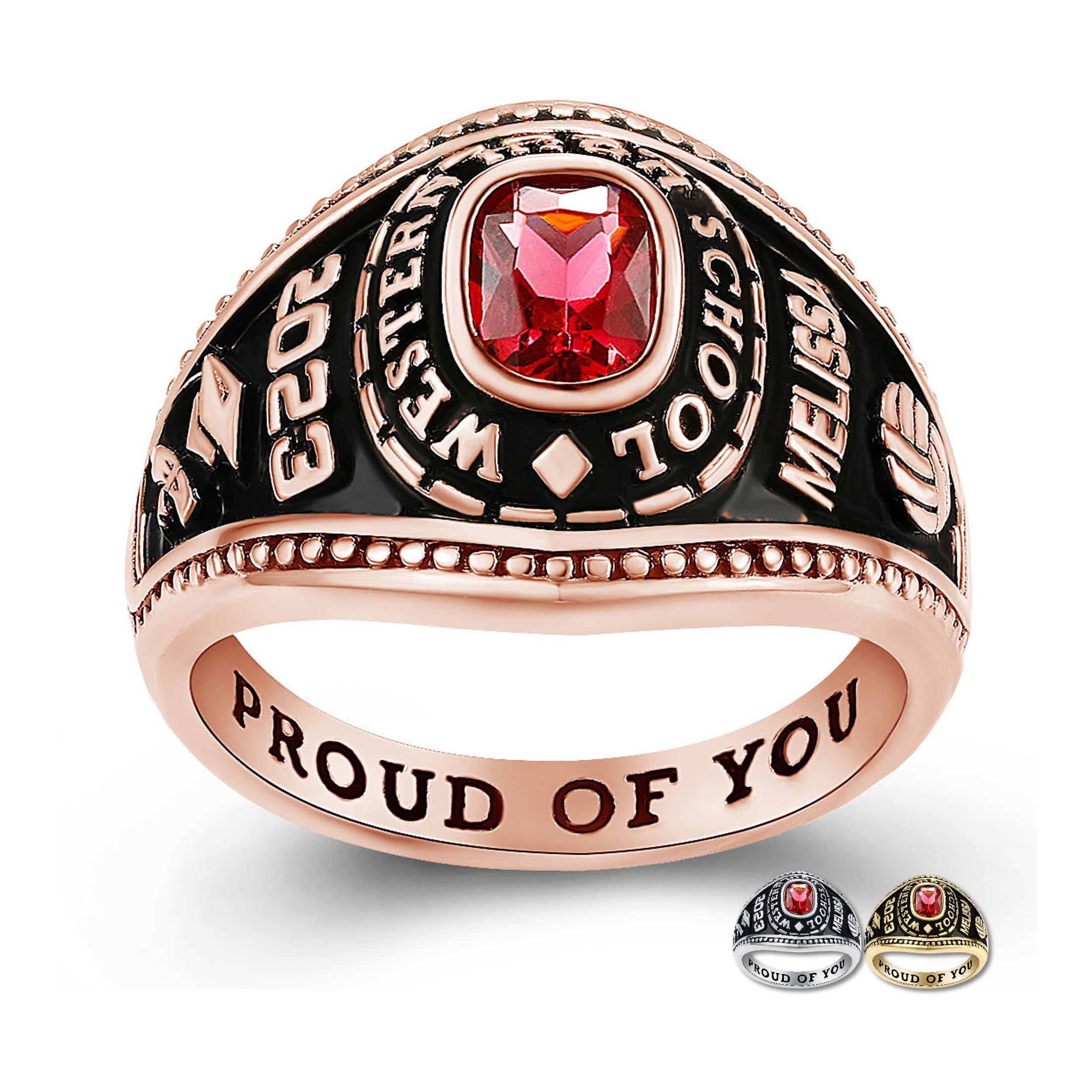 Mementos PJM Custom Women's Class Rings for High School or College-Sterling Silver 925/Rose Gold