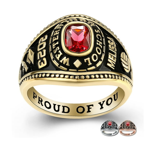 Mementos PJM Custom Women's Class Rings for High School or College-Sterling Silver 925/Gold