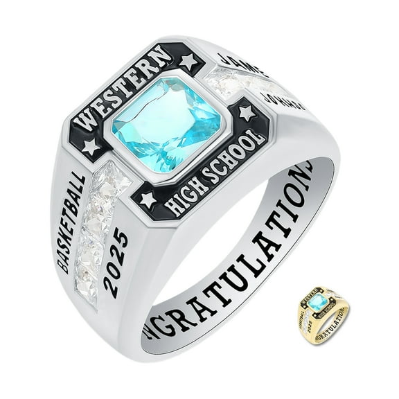 Mementos PJM Customized 10kt White Gold Men's Class Ring for High School and College-Phoenix