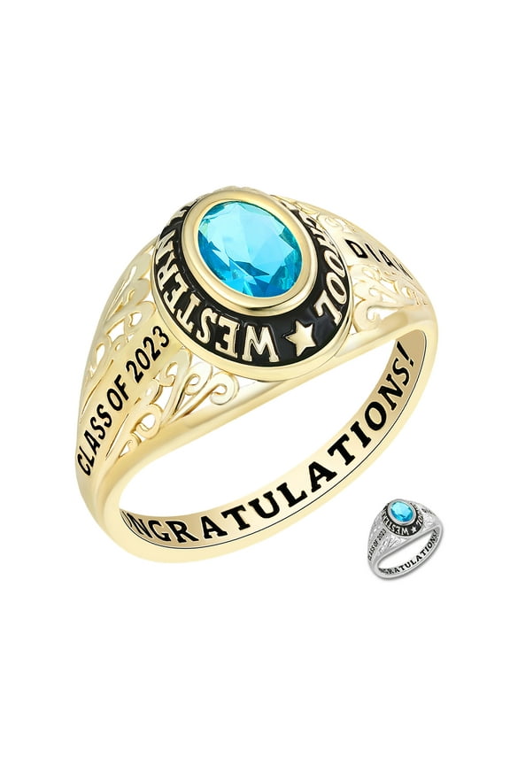 Mementos PJM Customized 10kt Yellow Gold Class Rings for Women High School and College-Filigree