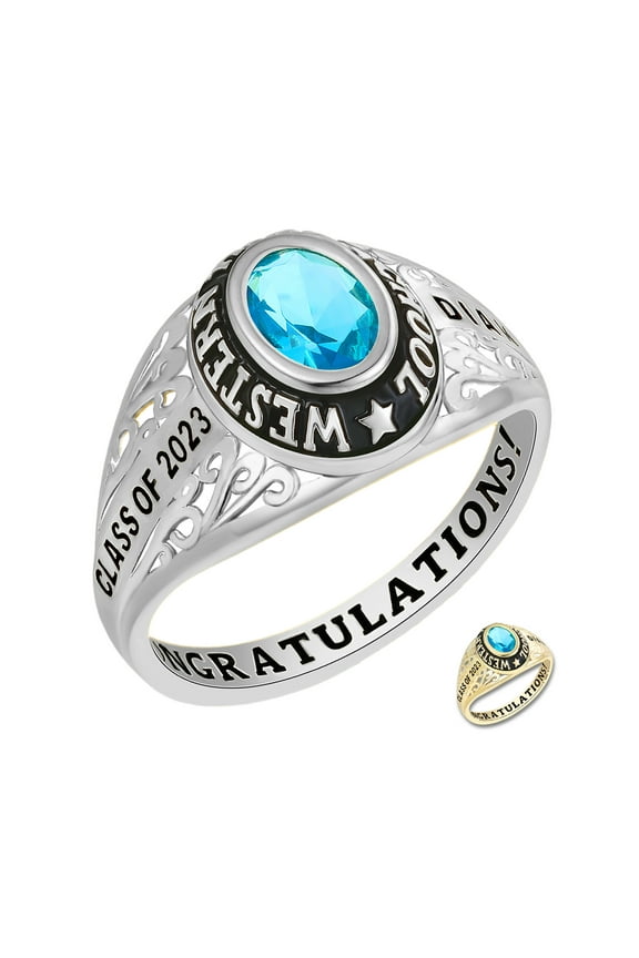 Mementos PJM Customized 10kt White Gold Class Rings for Women High School and College-Filigree