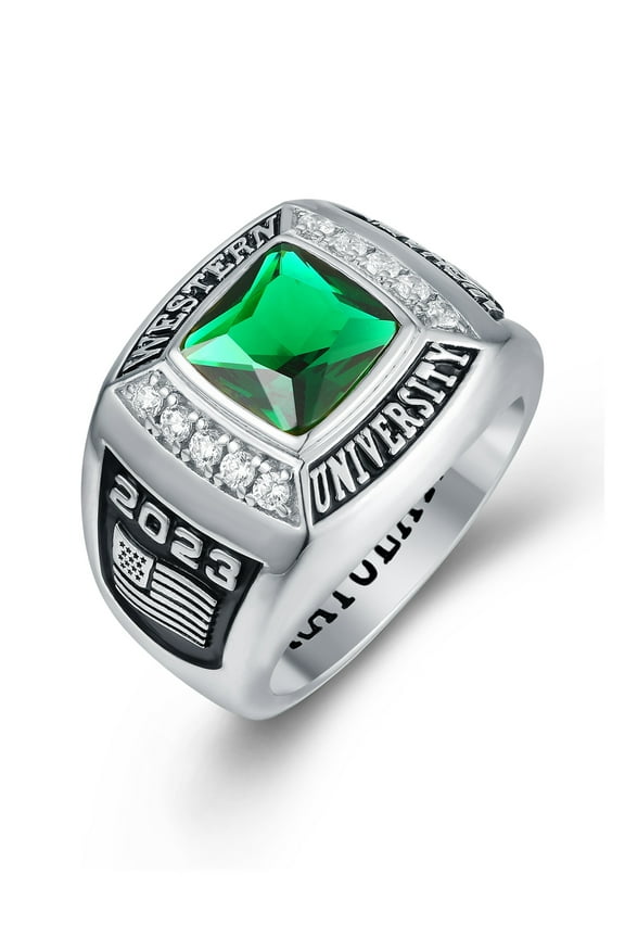 Mementos PJM Customized Men's Class Rings 10kt White Gold for High School or College-Deluxe