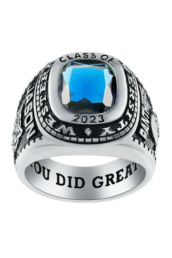 Mementos PJM Customized Men's Class Rings 10kt White Gold for High School or College-Classic