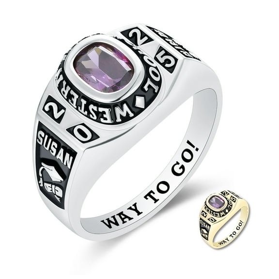 Mementos PJM Custom10kt White Gold Class Ring for Women High School and College-Flawless