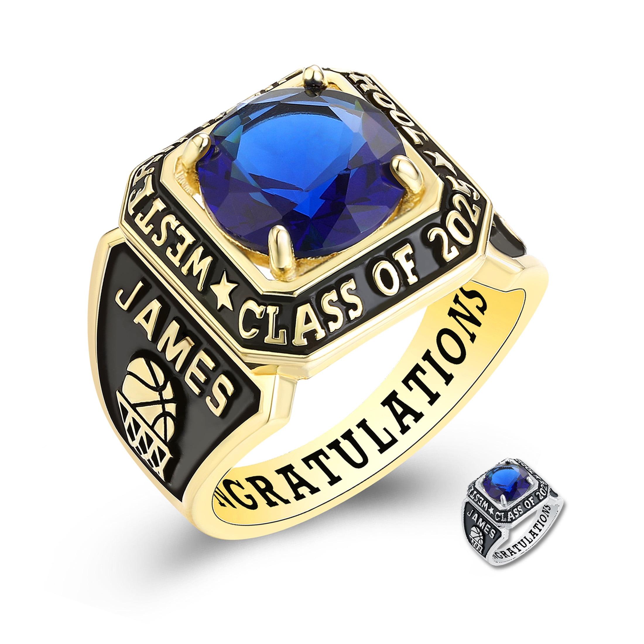 Mementos USA Personalized Men's Class Rings 10kt Yellow Gold for High School and College-Achiever