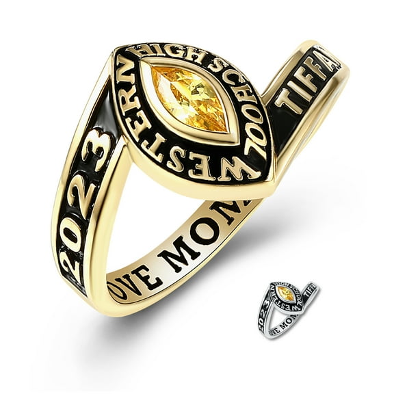 Mementos PJM Customized Women's Class Rings 10kt Yellow Gold for High School and College Graduation