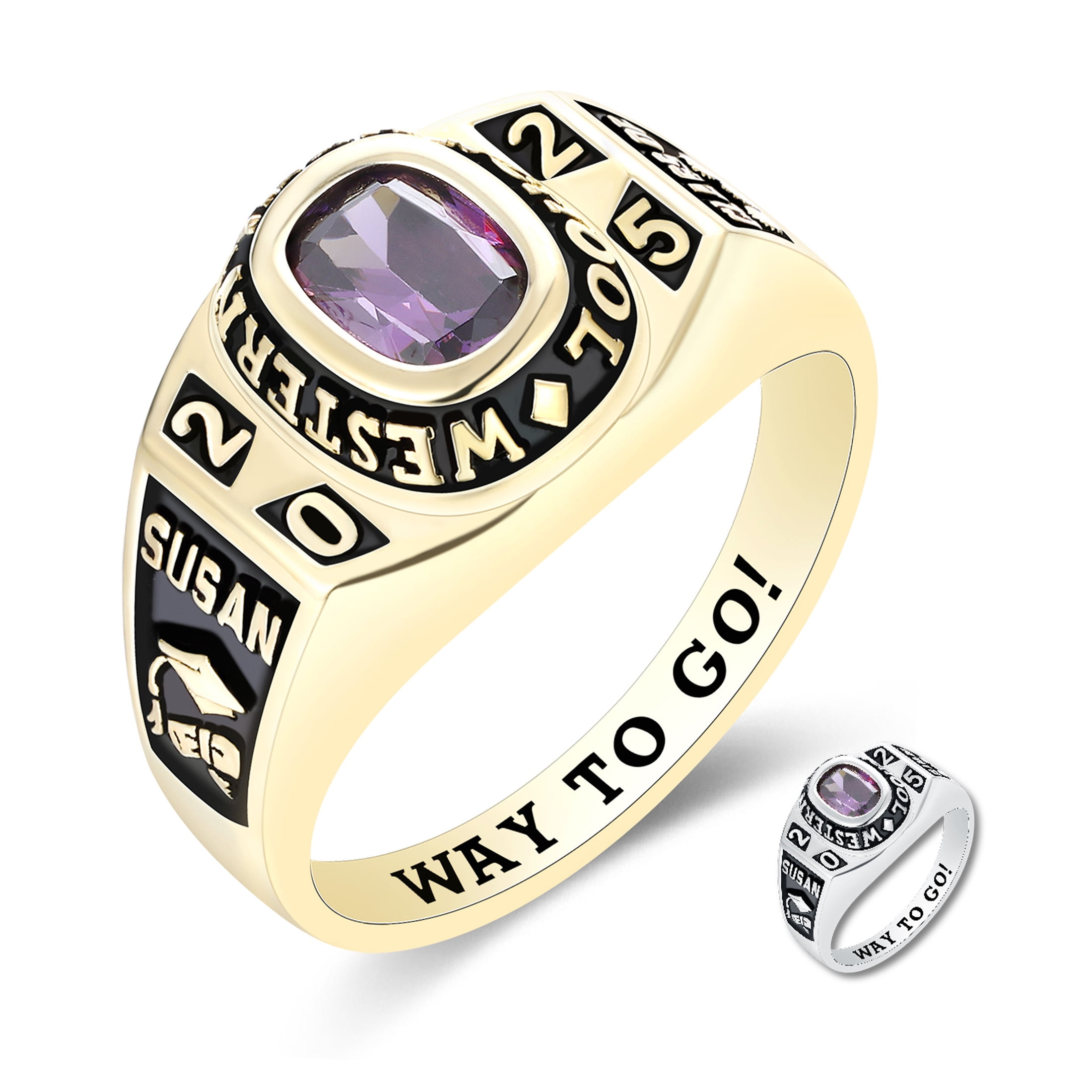 Mementos USA Custom 10kt Yellow Gold Class Ring for Women High School and College-Flawless