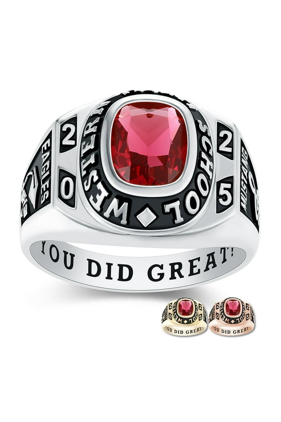 Mementos PJM Personalized Sterling Silver Class Ring for Men High School and College-Platinum-Honor