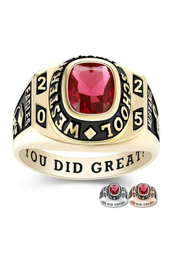 Mementos PJM Personalized Sterling Silver Class Ring for Men High School and College-Gold-Honor