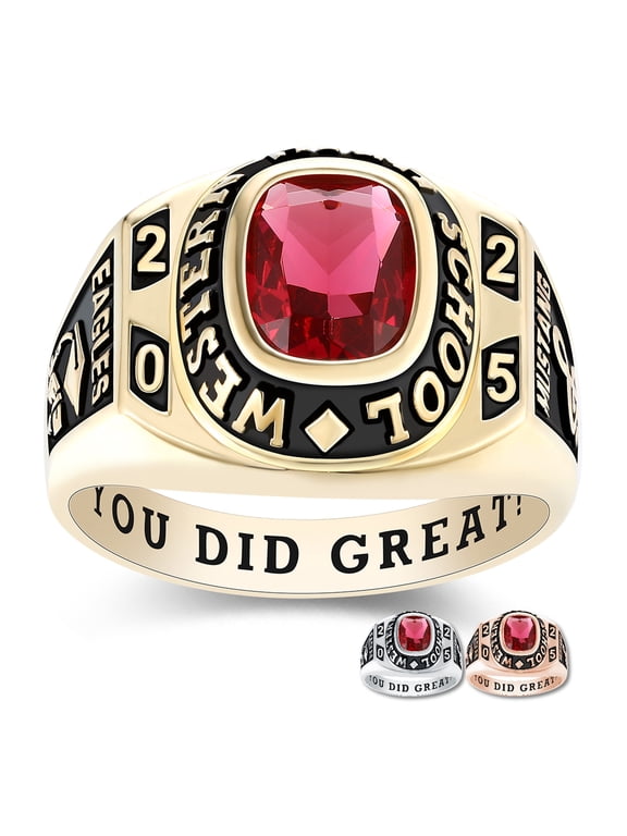 Mementos USA Personalized Sterling Silver Class Ring for Men High School and College-Gold-Honor