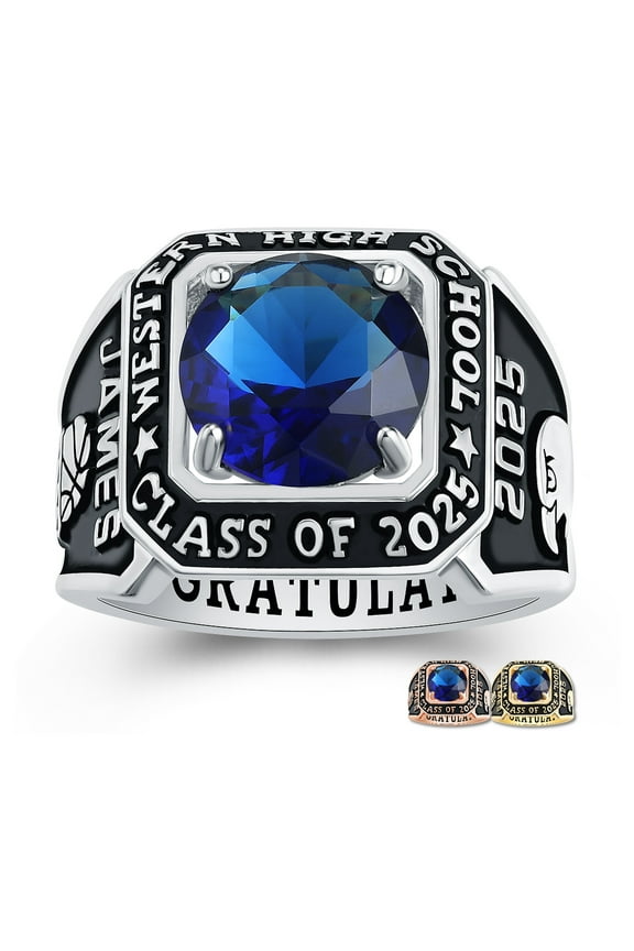 Mementos PJM Custom Men's Class Ring Sterling Silver for High School and College-Platinum-Achiever