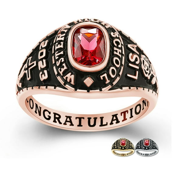 Mementos PJM Custom Women's Class Rings for High School or College-Sterling Silver 925/Rose Gold