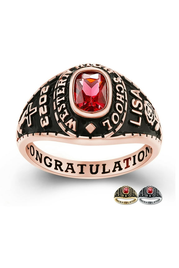 Mementos PJM Custom Women's Class Rings for High School or College-Sterling Silver 925/Rose Gold