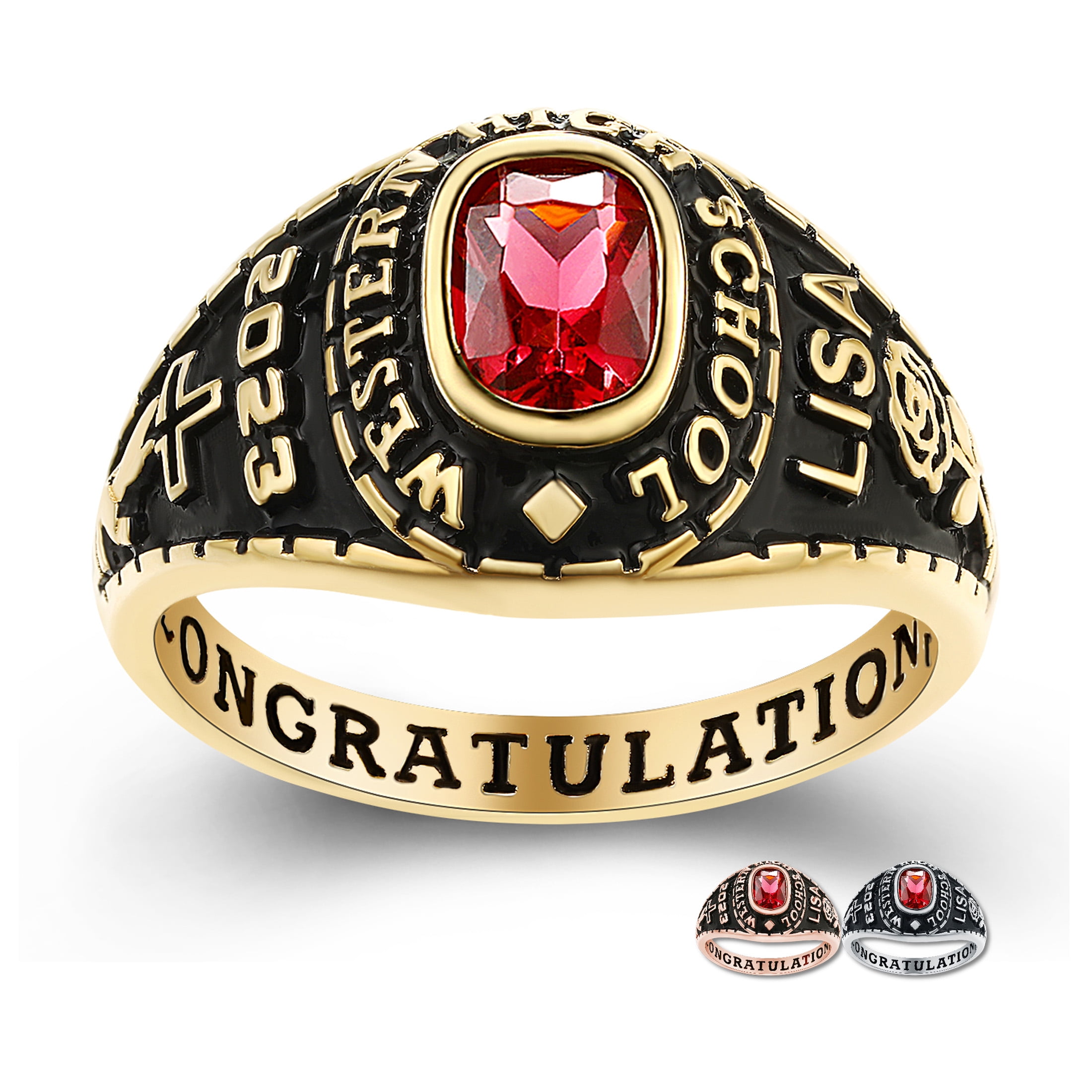 Mementos PJM Custom Women's Class Rings for High School or College-Sterling Silver 925/Gold