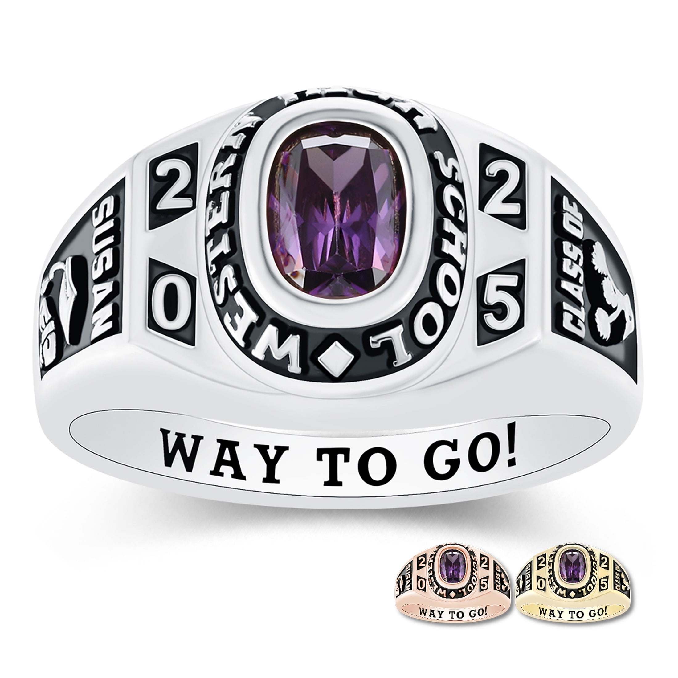 Mementos USA Custom Sterling Silver Class Ring for Women High School and College-Platinum-Flawless