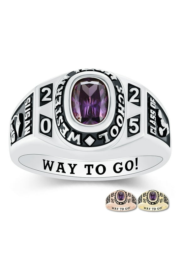 Mementos PJM Custom Sterling Silver Class Ring for Women High School and College-Platinum-Flawless