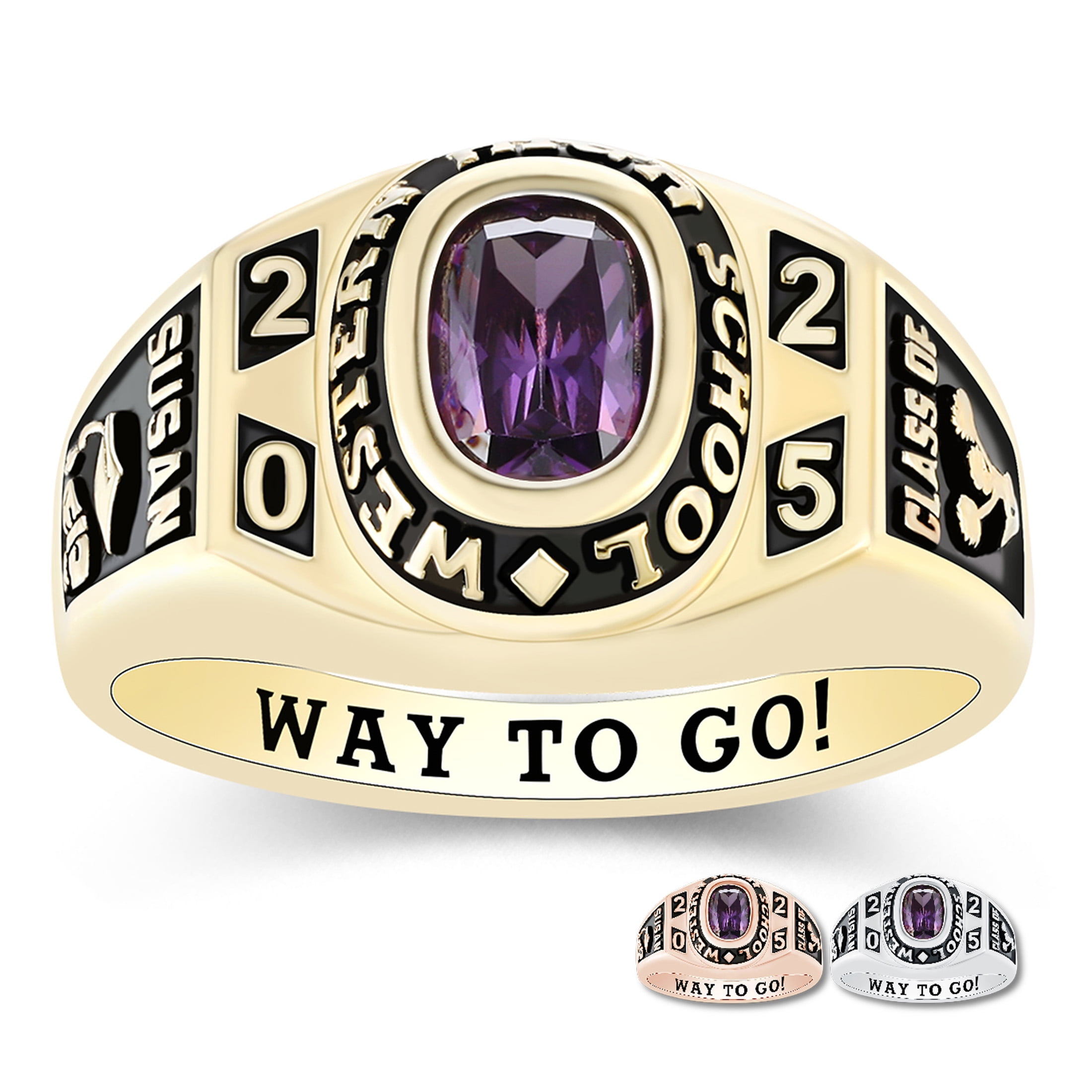 Mementos USA Custom Sterling Silver Class Ring for Women High School and College-Gold-Flawless