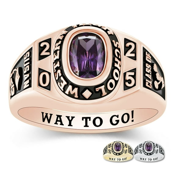 Mementos PJM Custom Sterling Silver Class Ring for Women High School and College-Rose Gold-Flawless