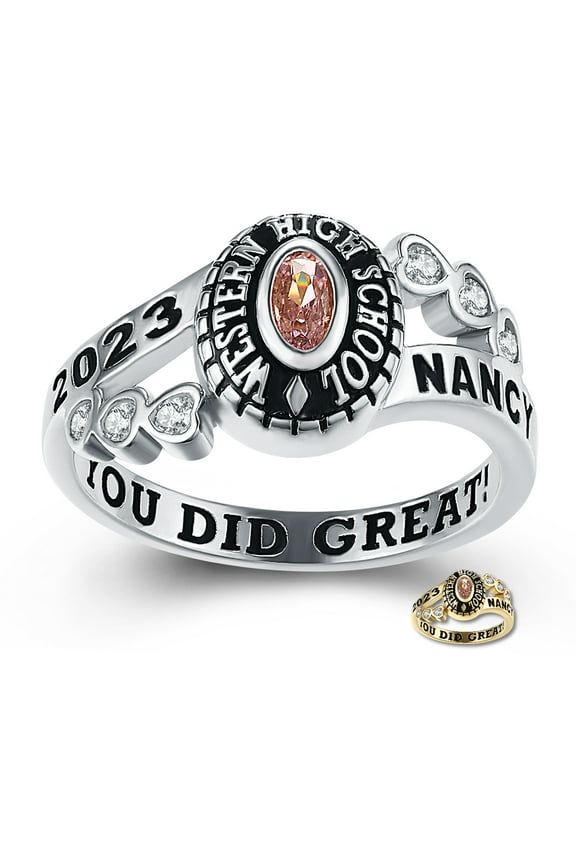 Mementos PJM Custom Women's Class Rings 10kt White Gold for High School or College Graduation
