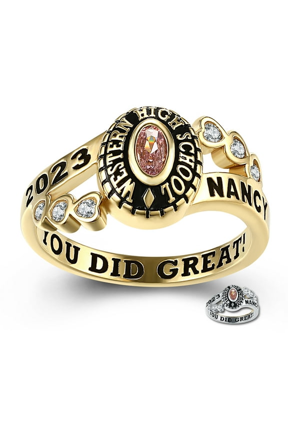 Mementos PJM Custom Women's Class Rings 10kt Yellow Gold for High School or College Graduation