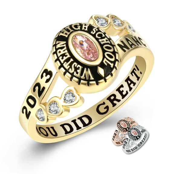 Mementos PJM Custom Women's Class Rings Sterling Silver for High School or College-Gold Plated