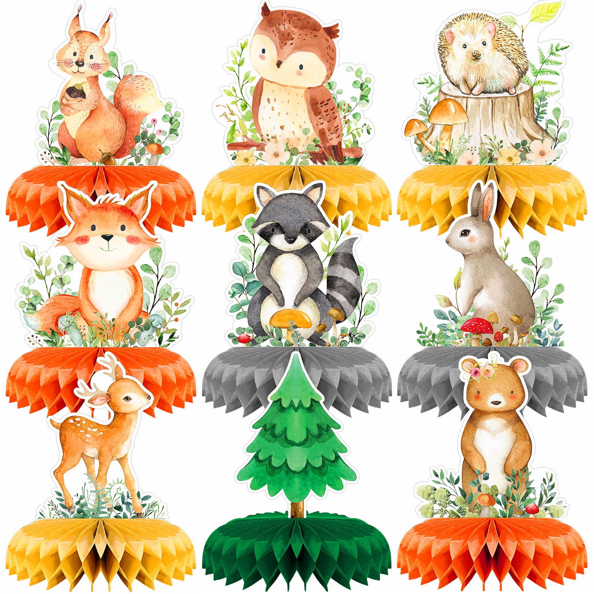 Memeyou Woodland Animals Honeycomb Centerpieces Jungle cutouts 3d Table Decorations For Kids Boys Girls Forest Camping Animal Theme Party Creature Wild one Supplies Baby Shower Birthday