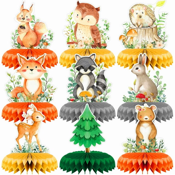 Memeyou Woodland Animals Honeycomb Centerpieces Jungle cutouts 3d Table Decorations For Kids Boys Girls Forest Camping Animal Theme Party Creature Wild one Supplies Baby Shower Birthday