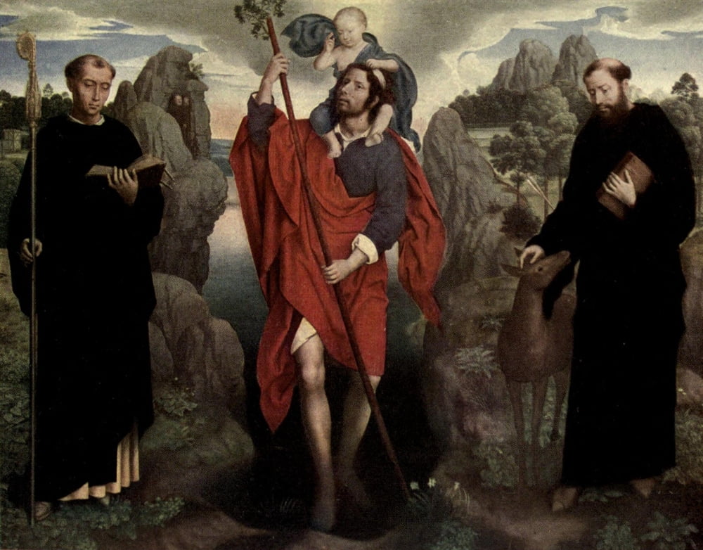 Memlinc 1909 St Christopher Maurus & Giles Canvas Art - Hans Memling (18 x 24)