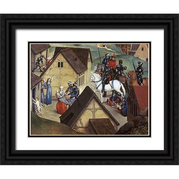 Memling, Hans 32x26 Black Ornate Wood Framed with Double Matting Museum Art Print Titled - Slaughter of The Innocents