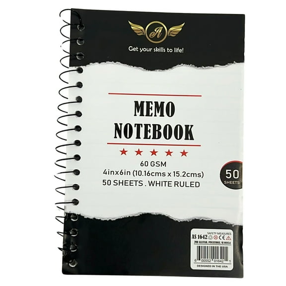 Memo Notebook 4 x 6 Inches White Ruled Sheets: 50CT