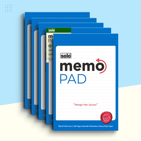 Memo Pad, A5 Notepad, Flip & Fold Paper Cover, 160 Pages, Micro Perforation - Pack Of 5