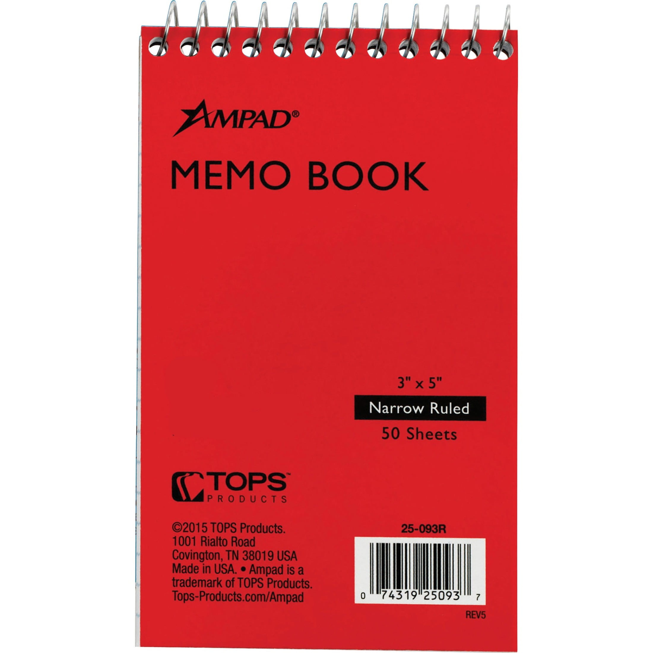 "Memo Pads, Narrow Rule, Randomly Assorted Cover Colors, 50 White 3 X 5 Sheets | Bundle of 5 Each"