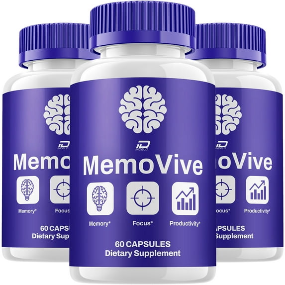Memo Vive Supplement Capsules – MemoVive Natural Blend Memory Focus Pills, 3 Pack, 180 Capsules