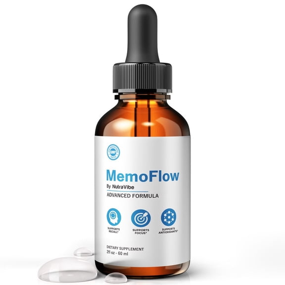MemoFlow Drops – Brain Formula for Memory, Focus, and Cognitive Support, Liquid for Mental Clarity, Easy 1-Drop Formula (30 Servings)
