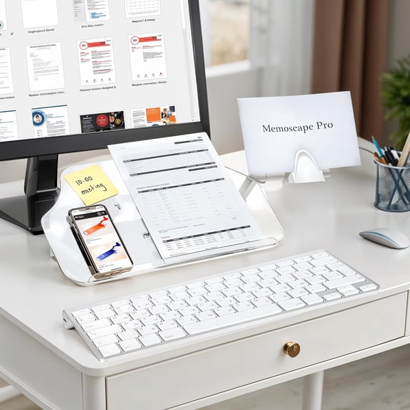 MemoScape PRO Adjustable in-Line Document Copy Holder for Desk - Help Boost Productivity and Reduce Neck Strain - Paper Holder Stand for Desk - Office & Home Organization Accessory - White