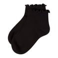 thumbnail image 1 of Memoi 3 Pair Girls Ruffle-Cuff Ribbed Cotton-Rich Mid-Cut Quarter Socks, 10-12, Black, 1 of 6