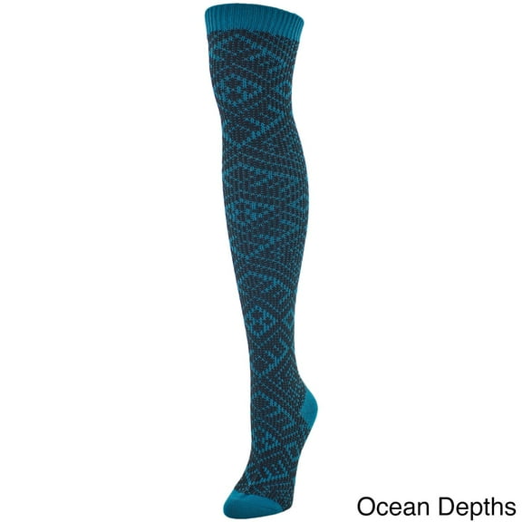 MeMoi Checkers & Weaves Over The Knee Socks - Womens - Female, One Size, Ocean Depths