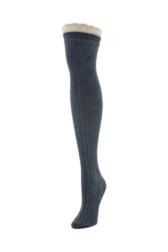 Diamond Crochet Cotton Blend Over The Knee Socks - Womens - Female, One Size, Purple Pennant