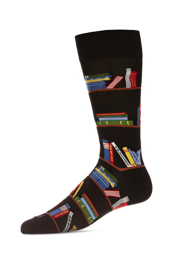 Men's "Bookshelf" Rayon from Bamboo Blend Novelty Crew Sock - Mens - Male, 10-13, Black