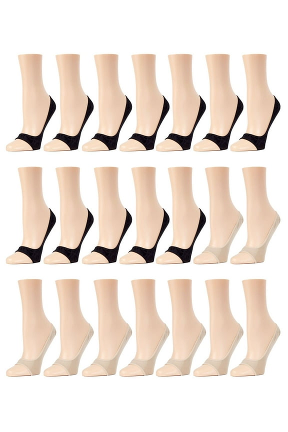 No-Show Micro Liner Open Toe 21 Pack - Womens - Female (One Size, Black/Nude)