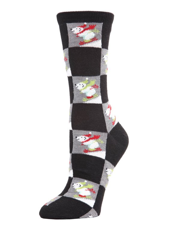 Women's Skiing Polar Bear Holiday Crew Socks - Womens - Female, 9-11, Medium Gray Heather