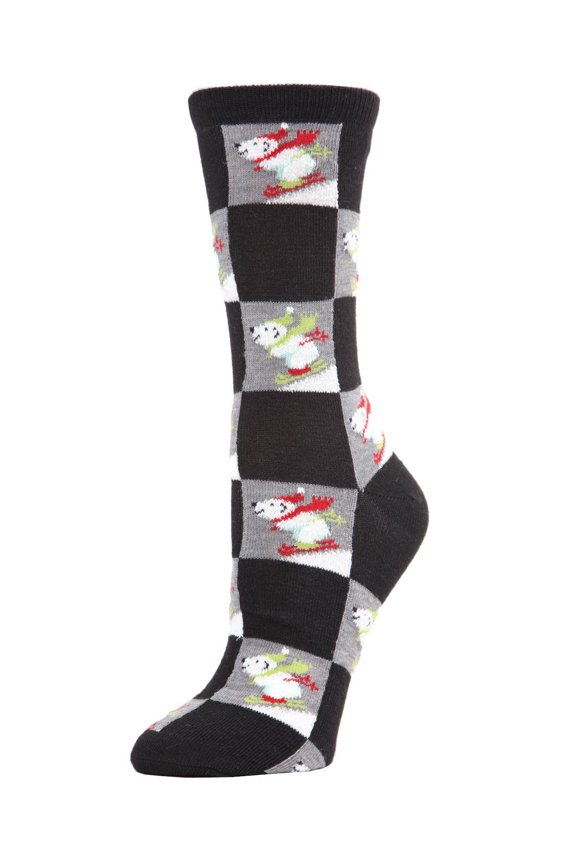Women's Skiing Polar Bear Holiday Crew Socks - Womens - Female, 9-11, Medium Gray Heather