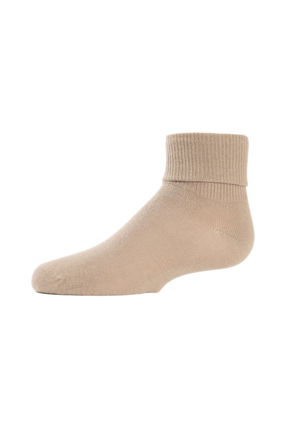 Ribbed Triple-Roll-Cuff Cotton-Rich Ankle Sock - Girls - Female, 6, Tan