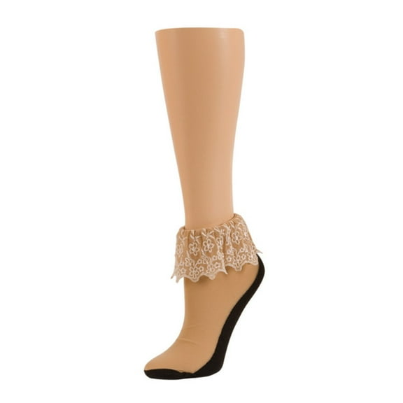 MeMoi Women's Gracefall Embroidered Fringe Ankle Socks - Womens - Female, One Size, Nude-Black