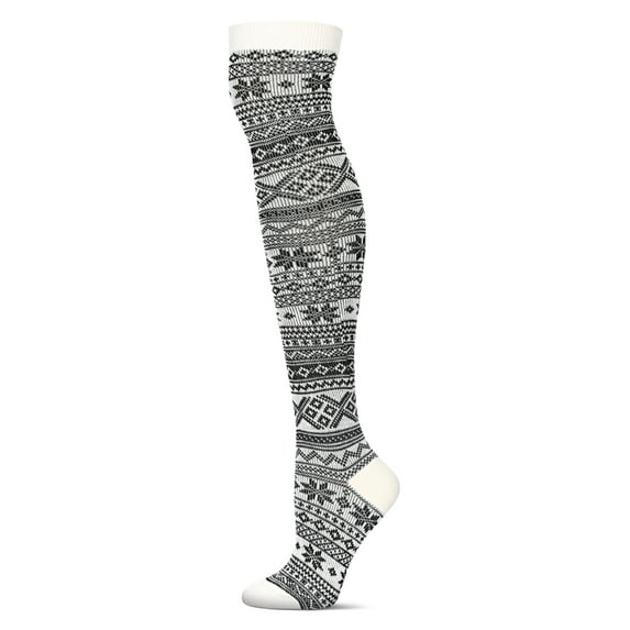 MeMoi Snow Flakes & Stripes Over The Knee Socks - Womens - Female, One Size, Medium Gray
