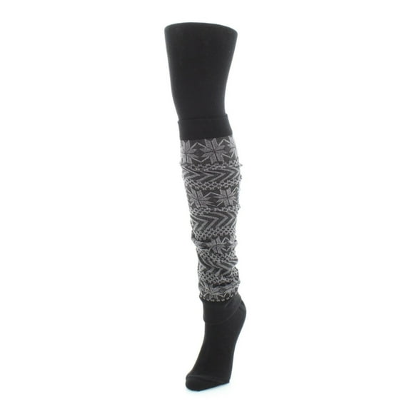 MeMoi Snowflake Legwarmer/Flatknit Cotton Blend Sweater Tights - Womens - Female (Medium/Large, Titanium/Black)