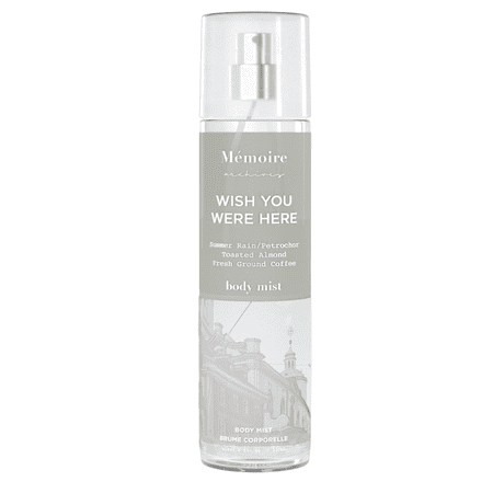 Memoire Wish You Were Here Body Mist for Women, 8 fl oz, Warm Fragrance with Coffee, Almond & Rain Notes